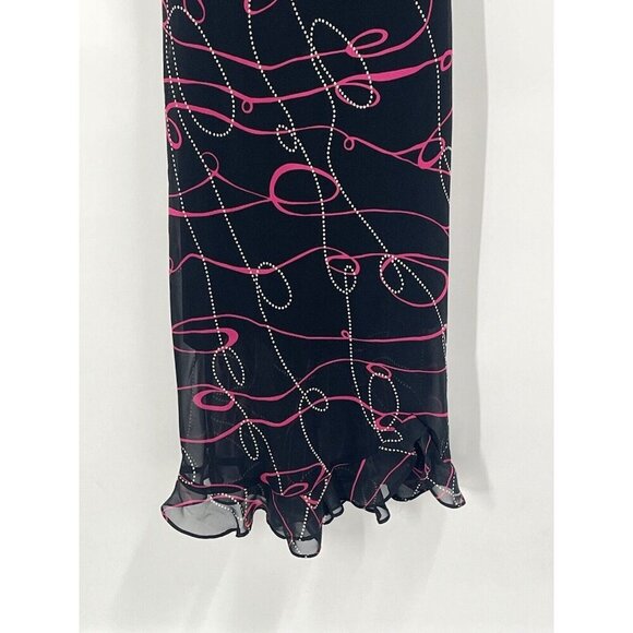 Mary McFaddon Couture 90s Y2K Maxi Slip Dress Black Pink Sz 6 - Picture 2 of 5